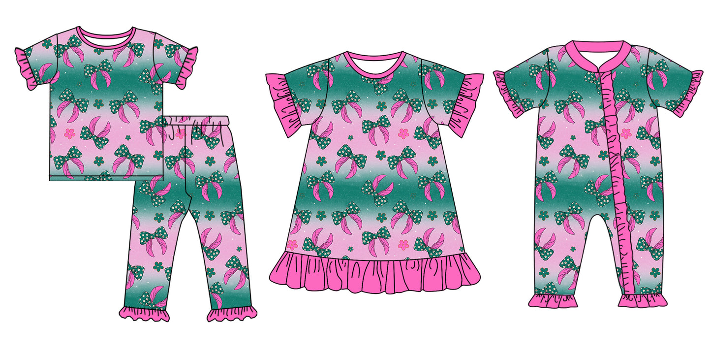 11.23 custom each style moq 5eta 4-6week Sibling Sister bow baby girl sets and dress and rompers match family design