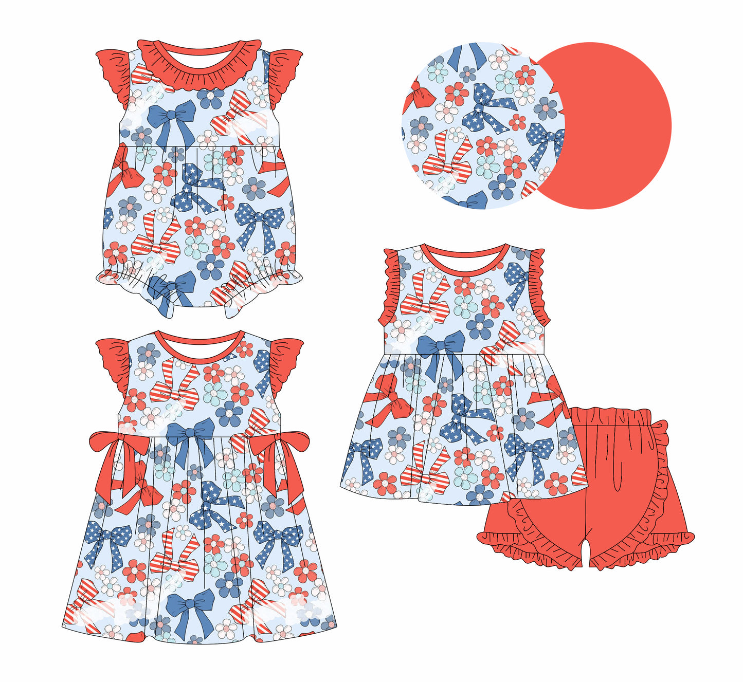 2.11 custom each style moq 5eta 4-6week Sibling Sisters bow floral baby girl short sleeve shorts sets and dress and rompers match family design