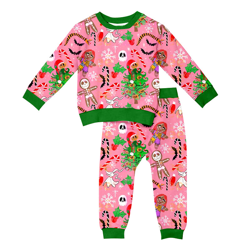 5.21custom each style moq 5eta 4-5week Sibling Sister christmas ghost prints green pink boys set and girls dress match family design