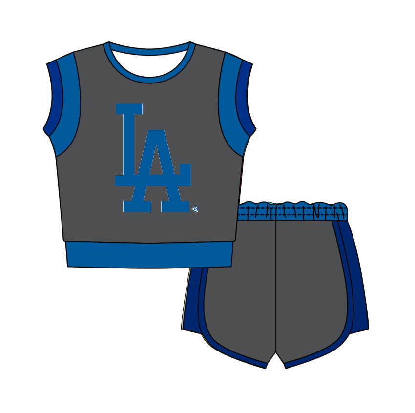 Custom moq 5 mix size milk silk summer teams Gray Sleeveless O-Neck Top And Shorts Set Cute And Comfortable Kids' Outfit