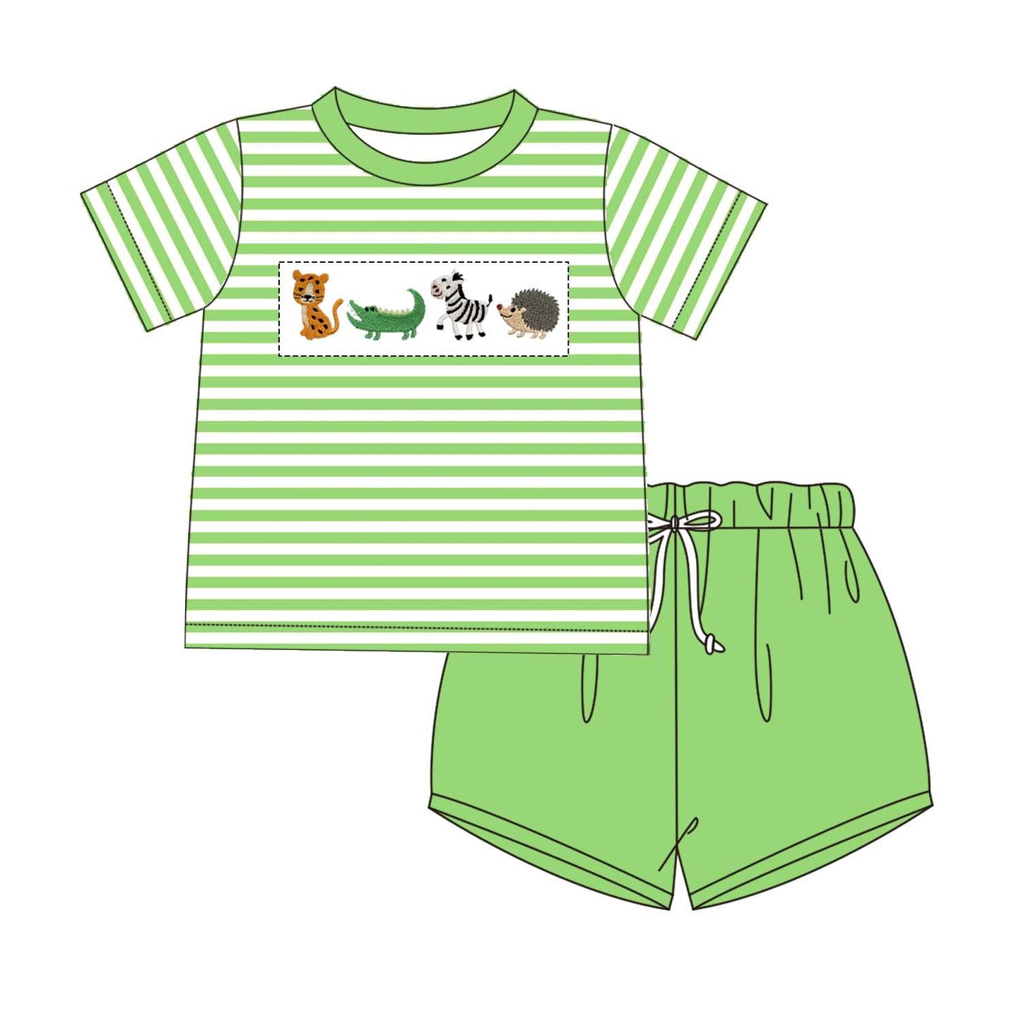 5.18custom each style moq 5eta 4-5week Sibling Sister animal print green girls and boys outfits and baby romper match family design
