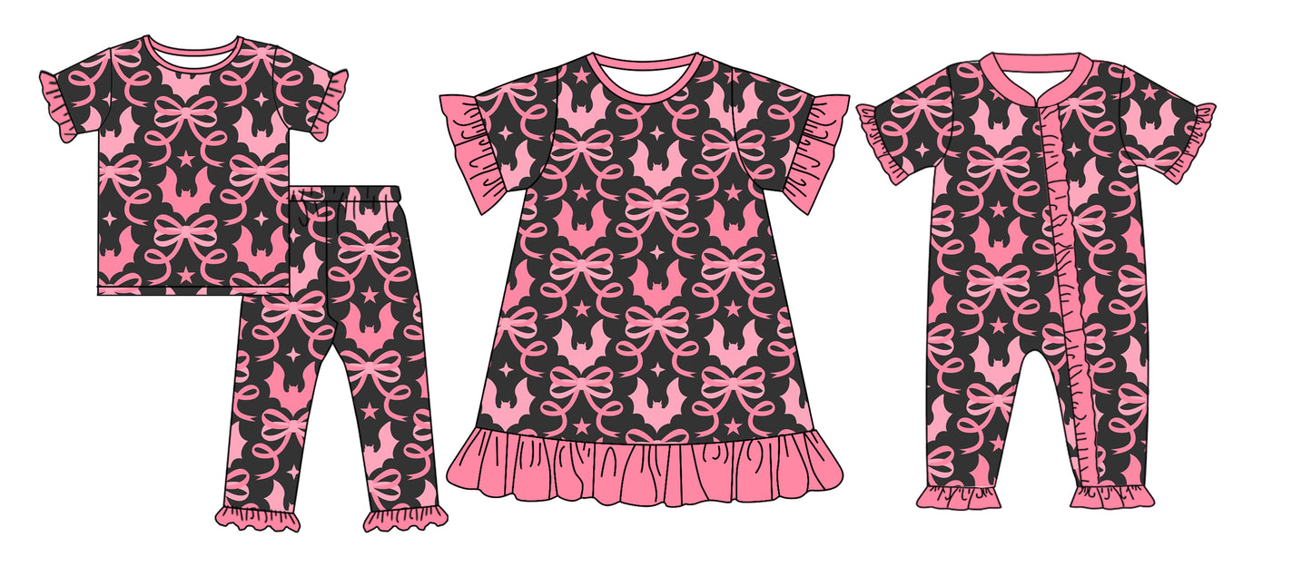 4.25 custom each style moq 5eta 4-6week Sibling Sisters bow baby girl short sleeve pants sets and dress and rompers match family design