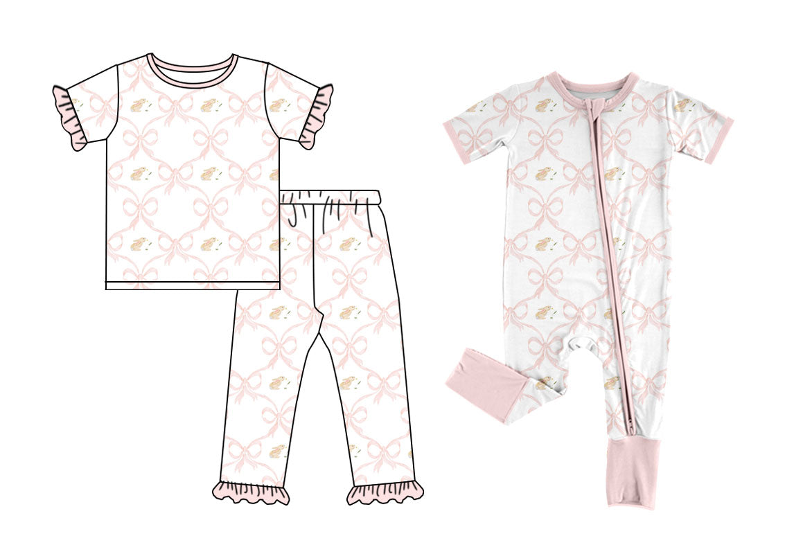 25.10.2 custom each style moq 8 eta 6-8week Sibling Sisters easter bow baby girl clothes short sleeve pants sets and romper match family design