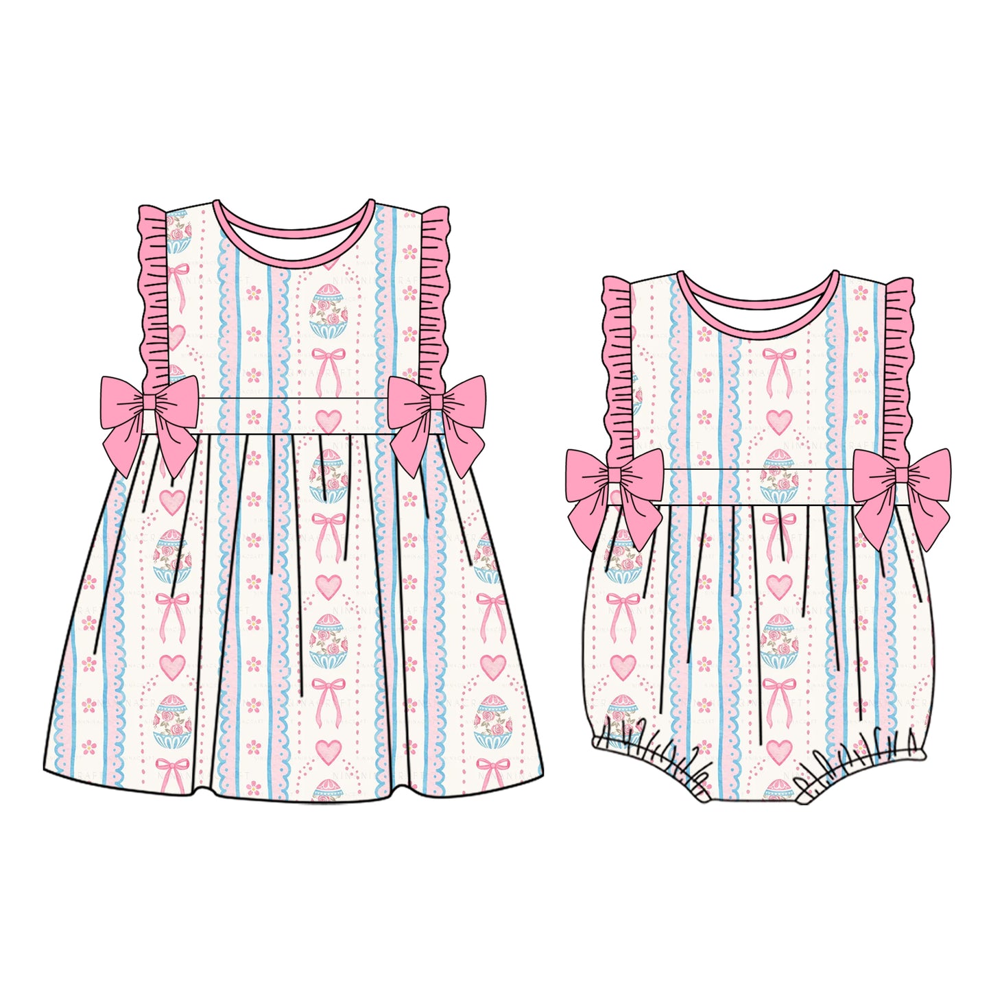 25.12.12 custom each style moq 5 eta 6-8week Sibling Sister love bow eggs baby short sleeve romper and dress match design