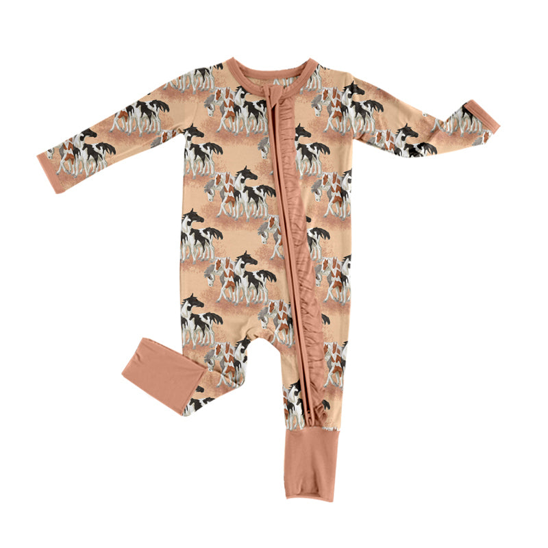8.17 custom each style moq 5eta 4-6week Sibling Sister horse pink baby girl sets and rompers match family design