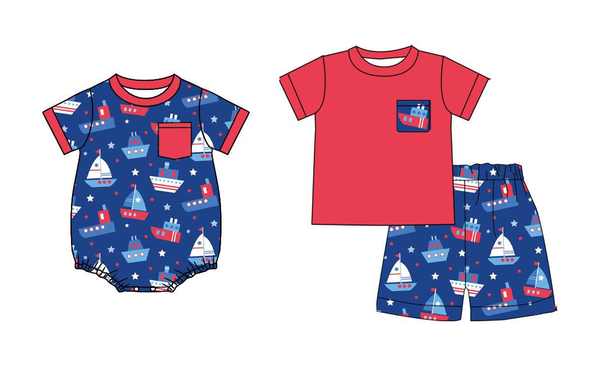 2.27 Custom moq 5 mix size Sibling Baby Boys Romper Red Short-Sleeved Top And Shorts Set for Infants
