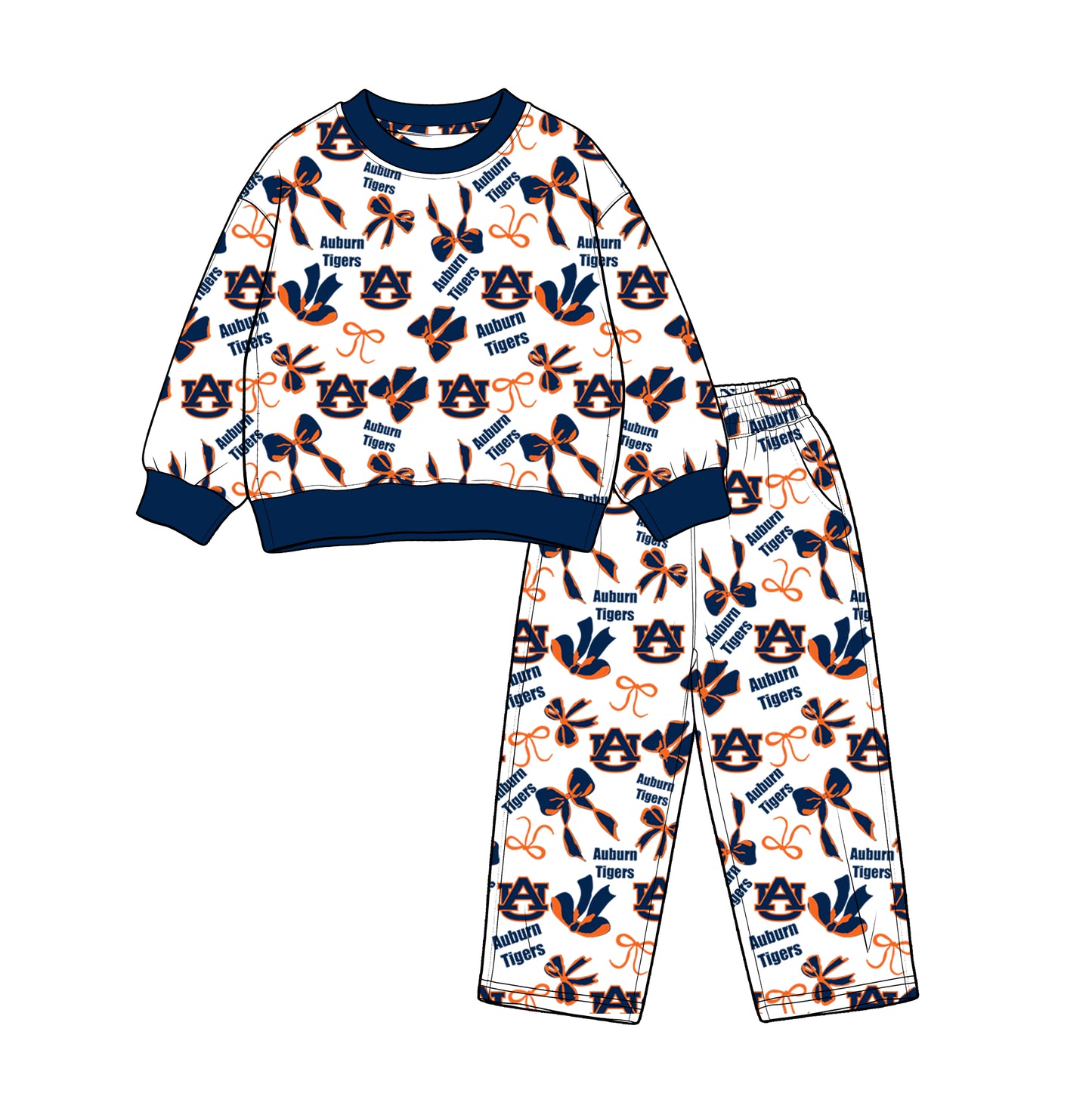 custom moq 5 mix size XFC070904 Baby Kids Bows Printed Long Sleeve Tops Pants Team Casual Clothes Set