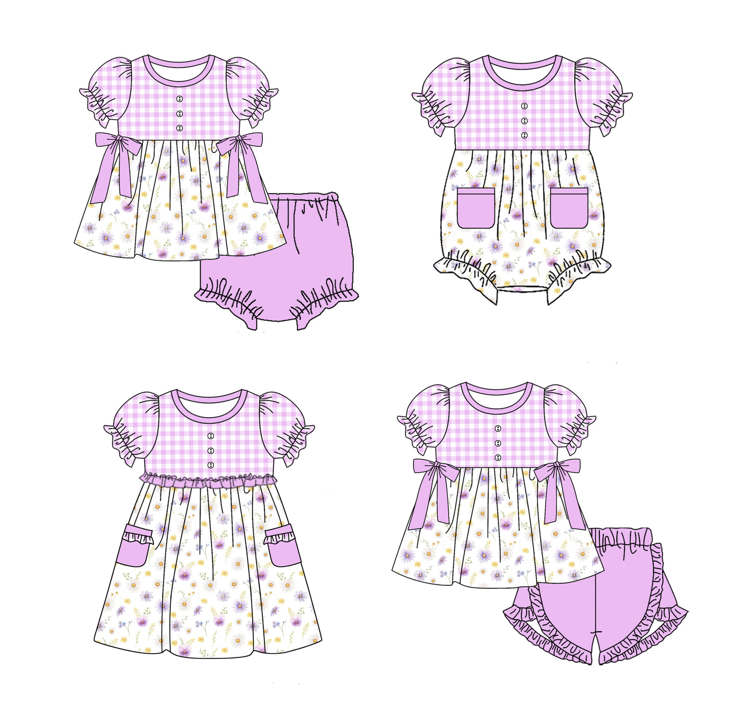 11.18 custom each style moq 5eta 4-6week Sibling Sister floral baby girl short sleeve shorts sets and briefs sets 2 and girls romper and dress match design