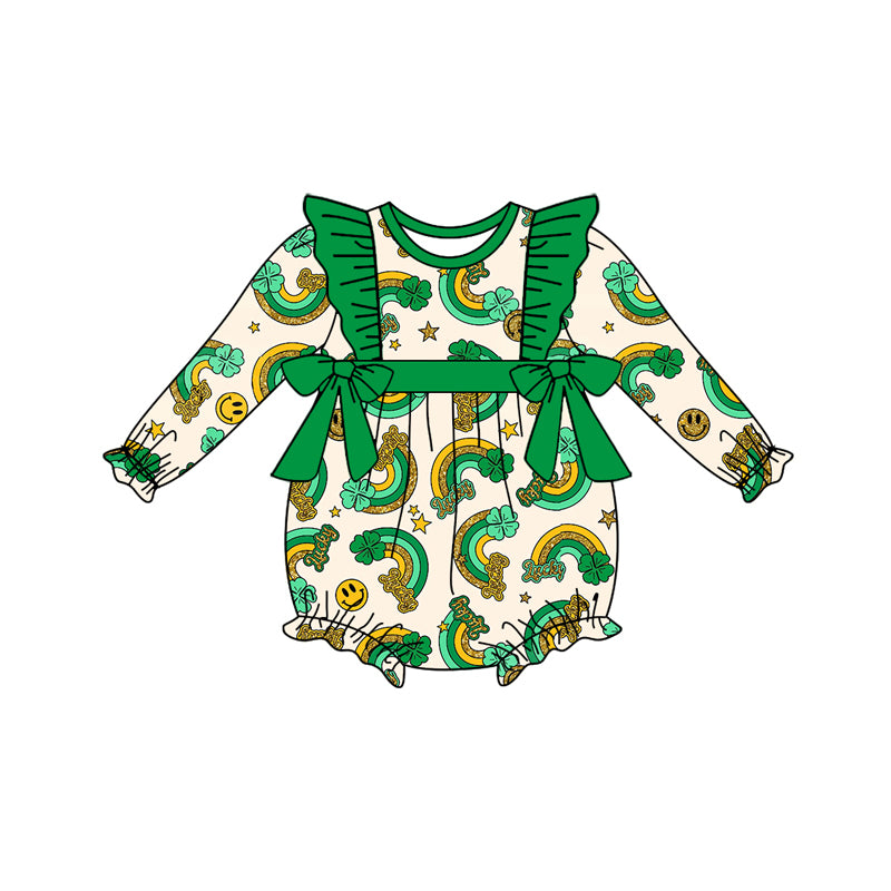 10.12 custom each style moq 5eta 4-6week Sibling Sister Four Leaf Clover green baby girl sets and dress and rompers match family design