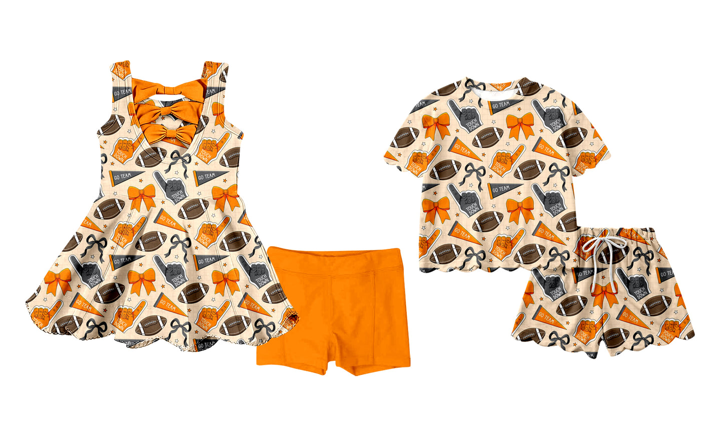 Custom moq 5 mix size Sibling Baby Girl orange Sleeveless Yoga Dress And Shorts Outfit Short Sleeved Top And Shorts Set