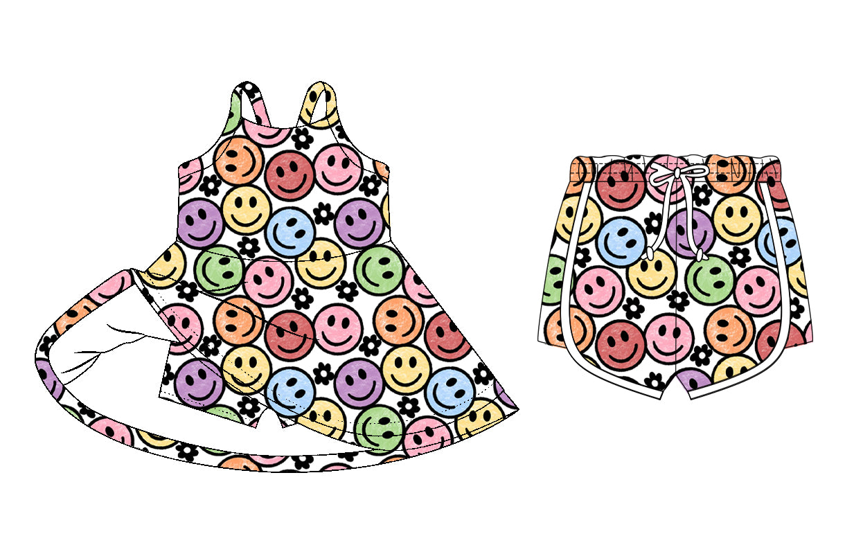 26.1.6 custom each style moq 5 eta 6-8week Sibling Sister smiley baby short sleeve dress and shorts match design