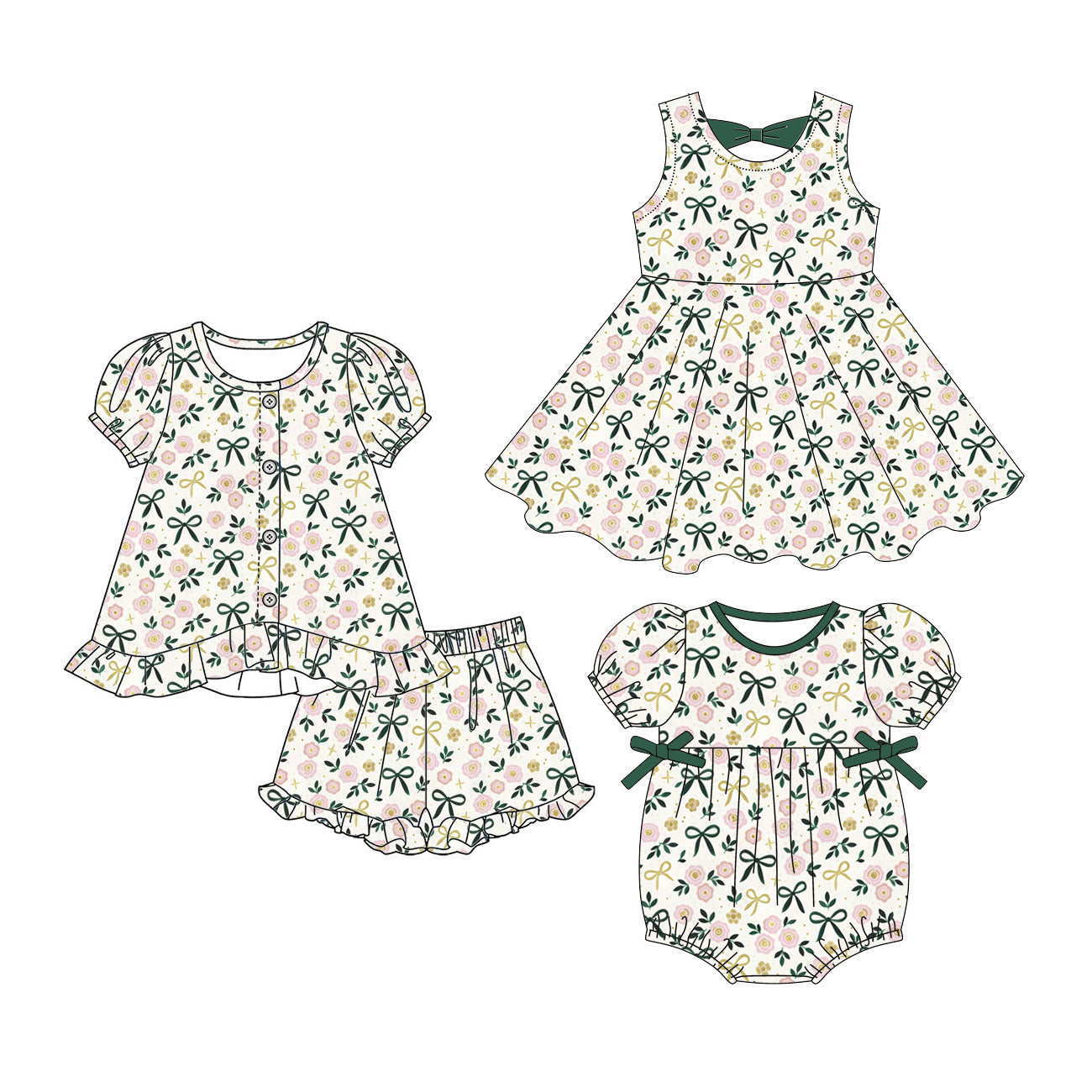 3.5 Custom moq 5 mix size Sibling Baby Girl's Flowers Short Sleeves Top And Shorts Set Cute Romper Dress for Summer
