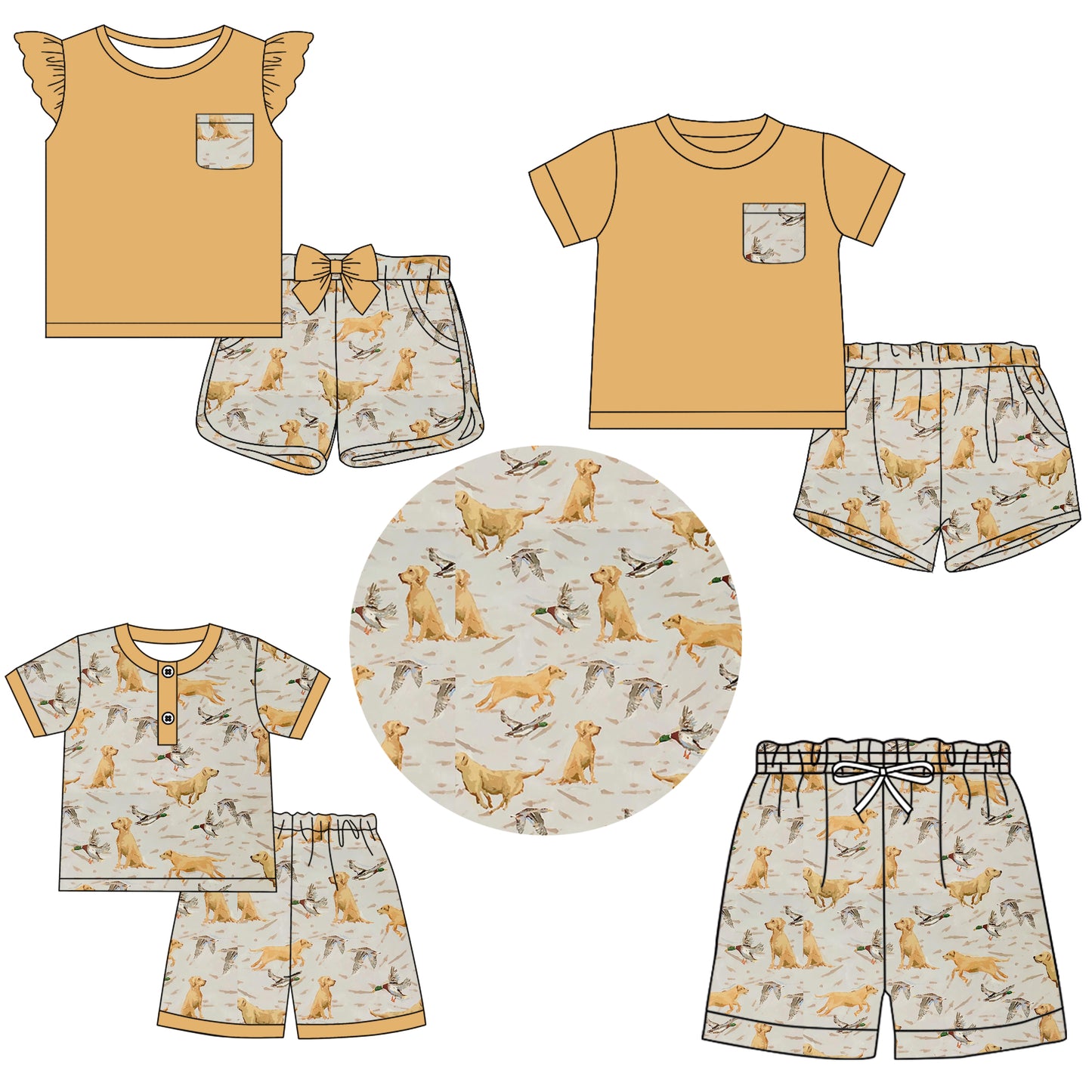 11.9 custom each style moq 5eta 4-6week Sibling Sister dog baby girl short sleeve shorts sets 1 and sets 2 and sets 3 and boy swim trunk match design