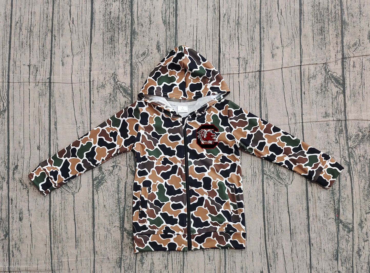 Custom moq 5 mix size milk silk baby boys clothes team summer camouflage zipper hooded long sleeve top-25.11.22