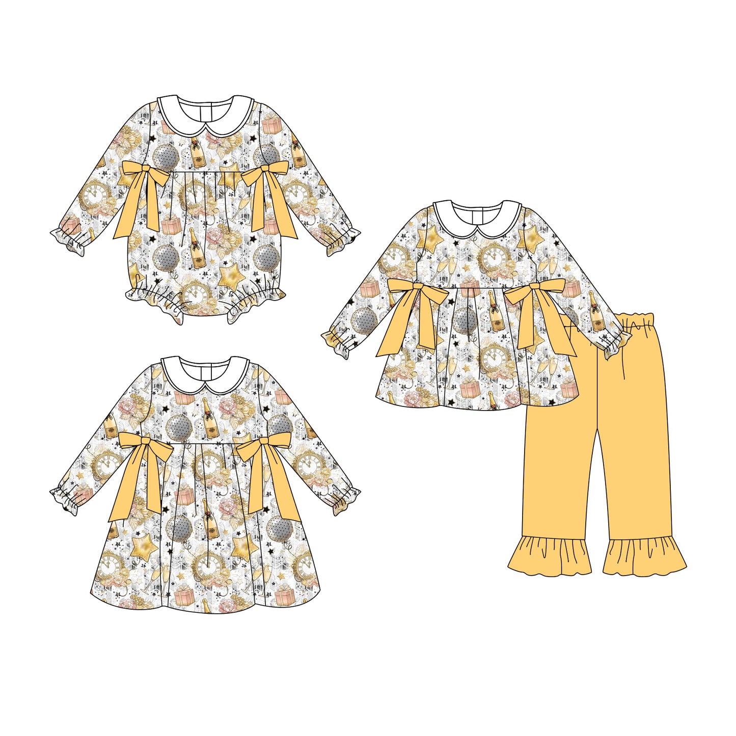 25.8.19 custom each style moq 5eta 4-6week Sibling Sisters baby girl long sleeve pants sets and dress and rompers match family design