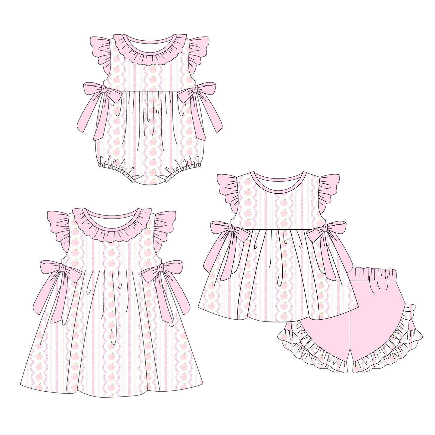 2.22 custom each style moq 5eta 4-6week Sibling Sisters baby girl short sleeve shorts sets and dress and rompers match family design