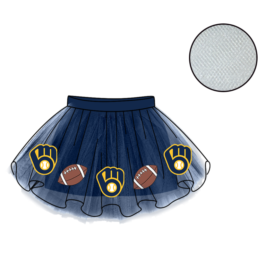 Custom moq 5 mix size milk silk summer teams Baby Girl's Navy Blue Mesh Skirt Summer Outfit Team Clothing