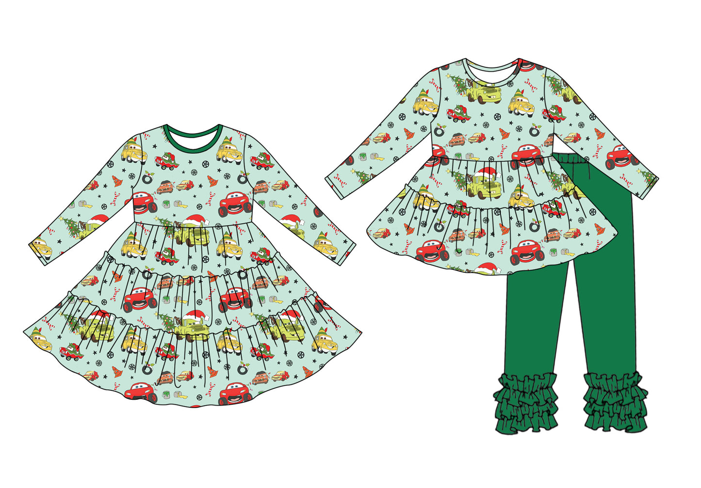 25.7.4 custom each style moq 5eta 4-6week Sibling Sisters Christmas cars baby girl long sleeve pants sets and dress match family design