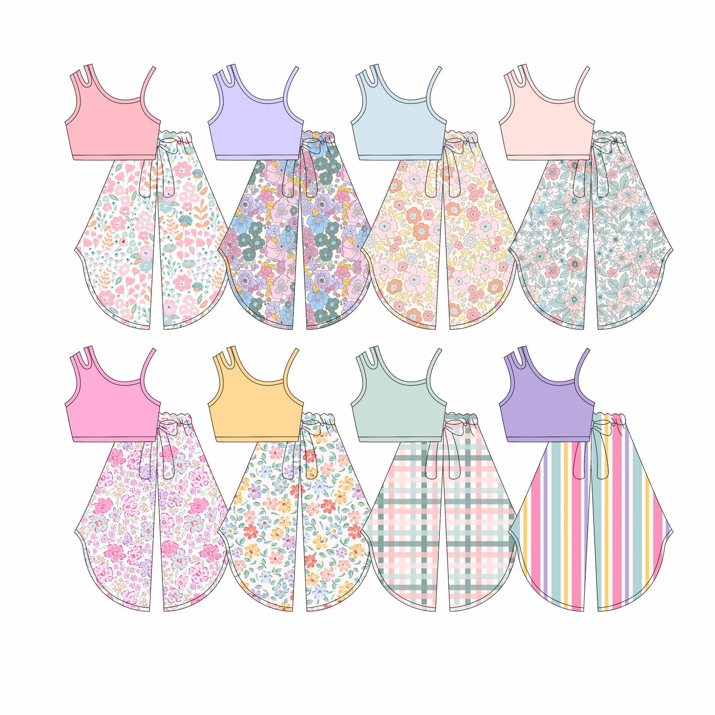 4.1 custom each style moq 5eta 4-6week Sibling Sisters baby girl short sleeve pants sets and sets 8 match family design