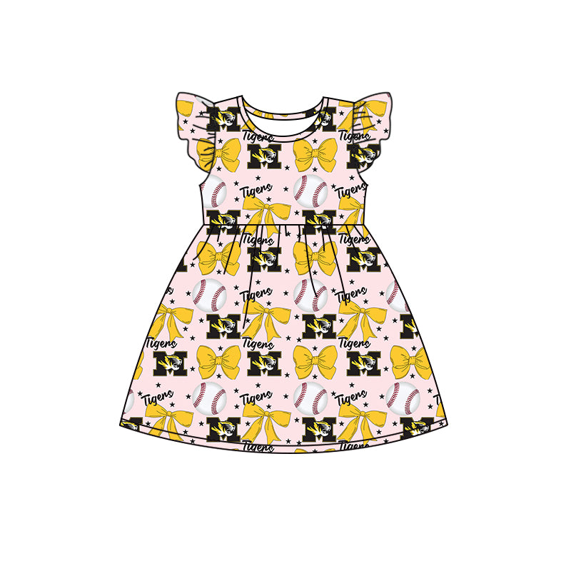 Custom moq 5 each style summer teams baby girls clothes team bow yellow long sleeve hooded pants sets and dress and romper-25.6.13
