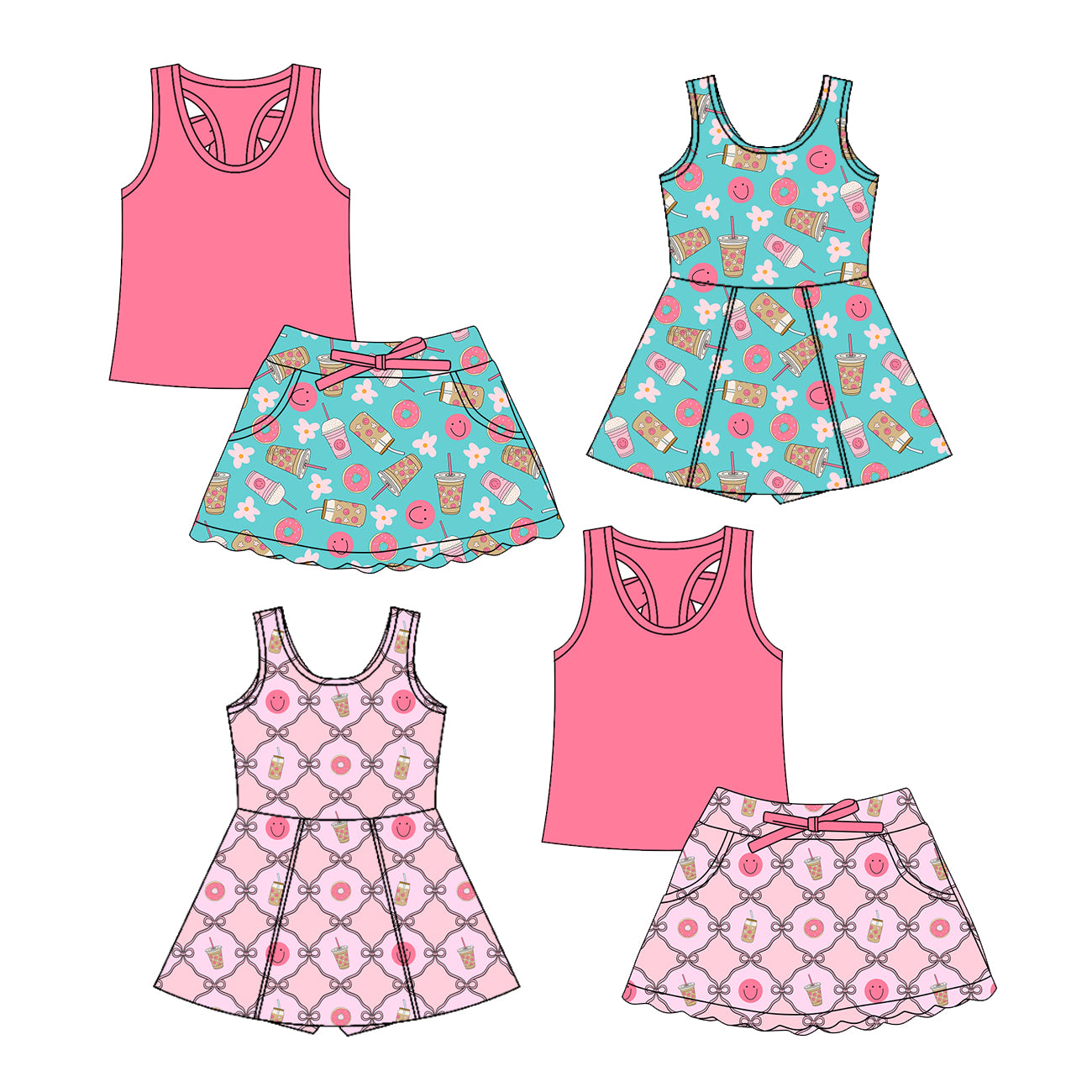 Custom moq 5 mix size Sibling Baby Girl's Solid Color Top And Printed Skirt Set Floral Print Yoga Outfit