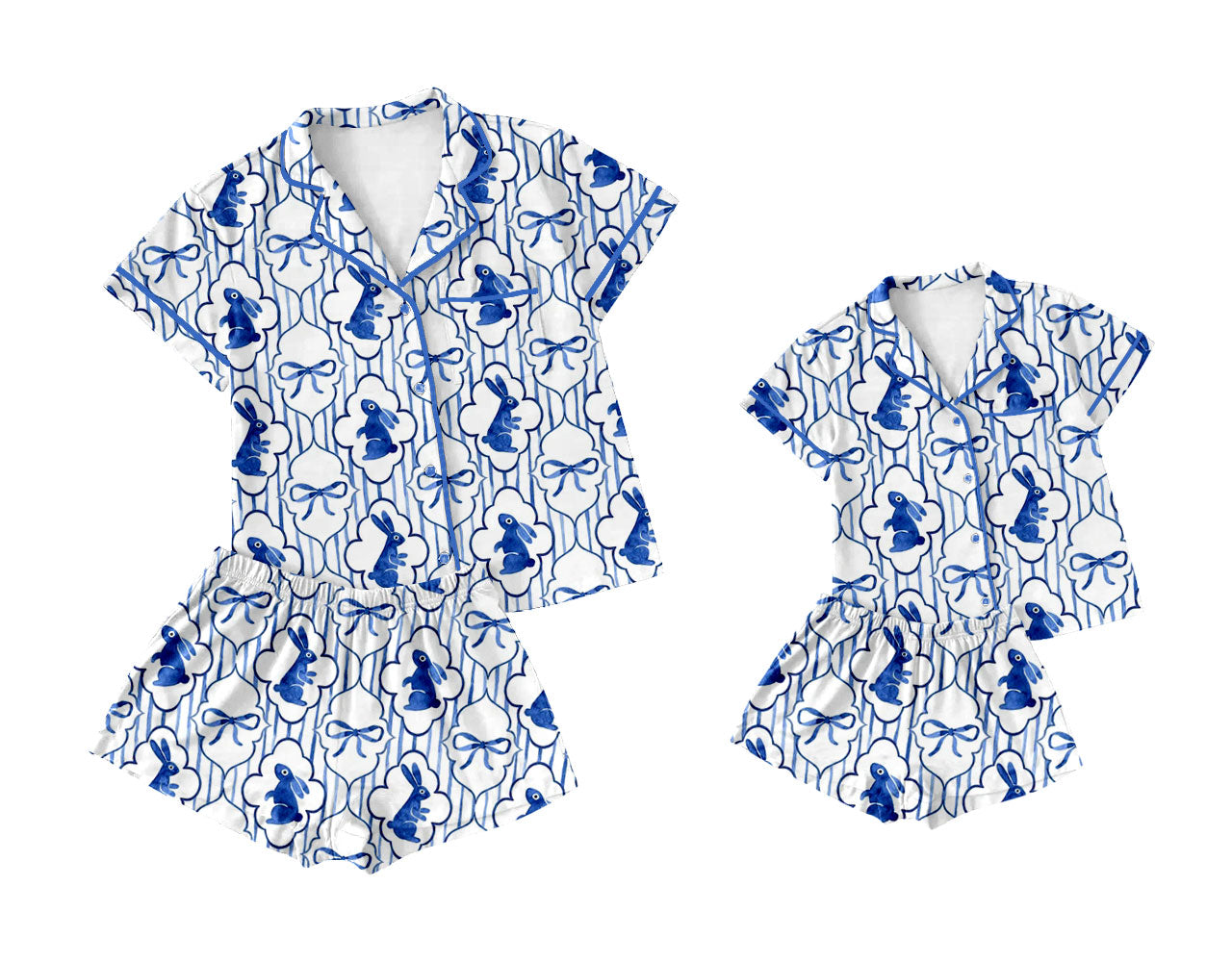 25.10.11 custom each style moq 5 eta 6-8week Sibling Sister bunny bow baby short sleeve shorts sets and adult set match design