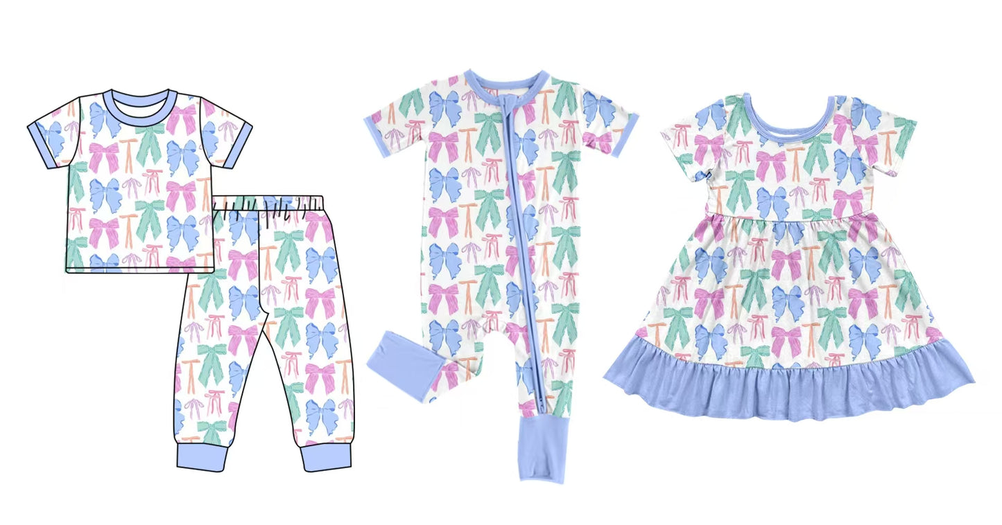 12.5 custom each style moq 5eta 4-6week Sibling Sister bow baby girl sets and dress and rompers match family design