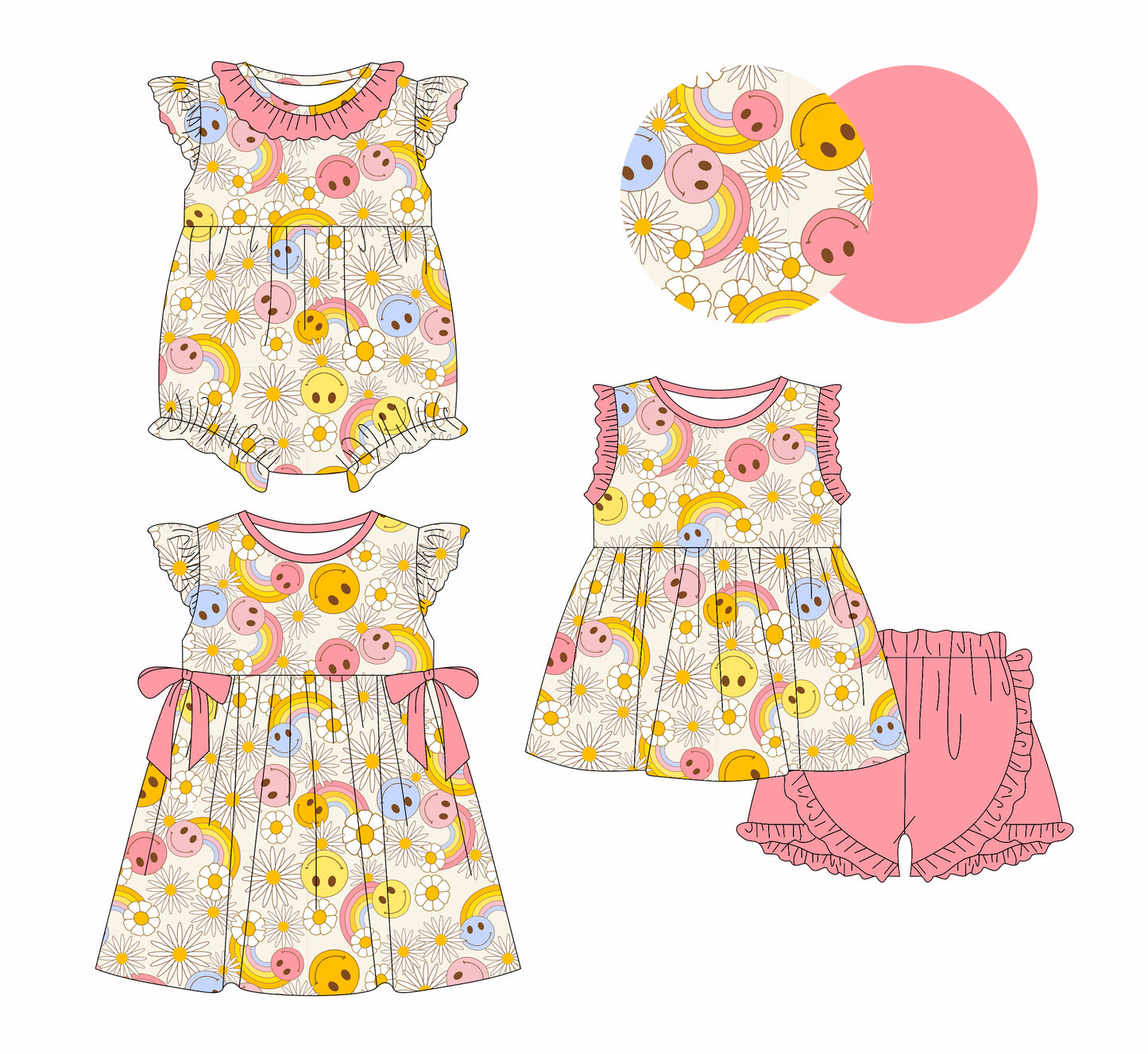 12.28 custom each style moq 5eta 4-6week Sibling Sister rainbow baby girl short sleeve shorts sets and dress and rompers match family design