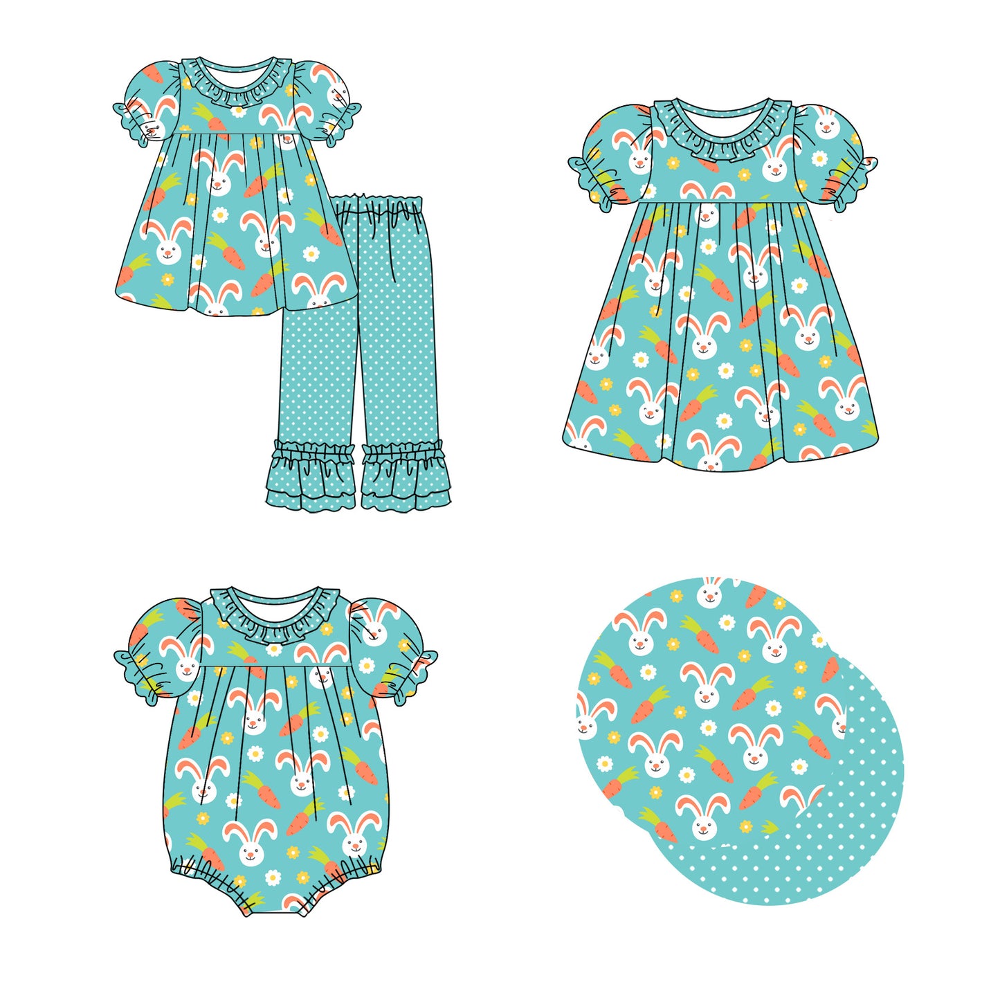25.12.22 custom each style moq 5 eta 6-8week Sibling Sisters bunny baby girl short sleeve pants sets and dress and rompers match family design