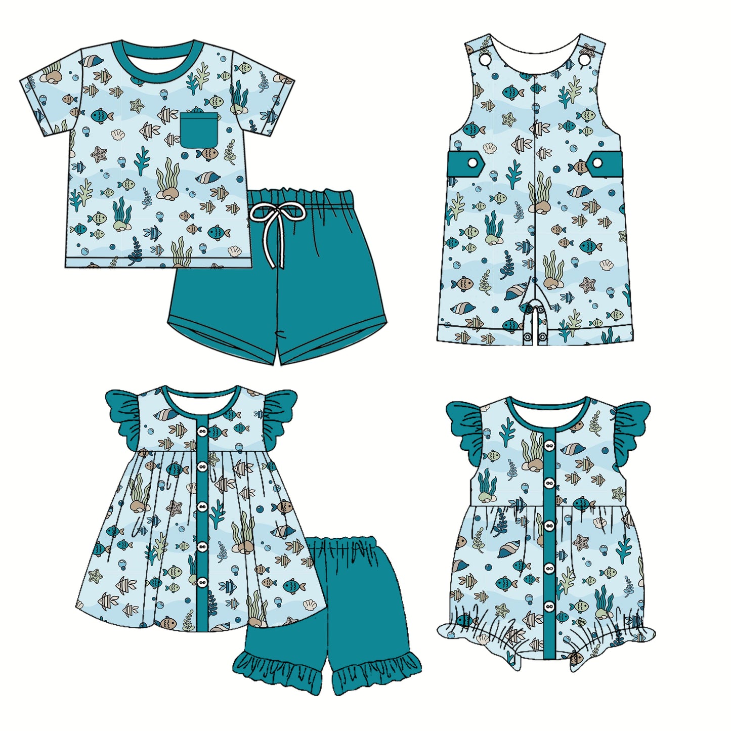 2.28 custom each style moq 5eta 4-6week Sibling Sister baby girl short sleeve shorts sets and sets 2 and boy romper and girl romper match design