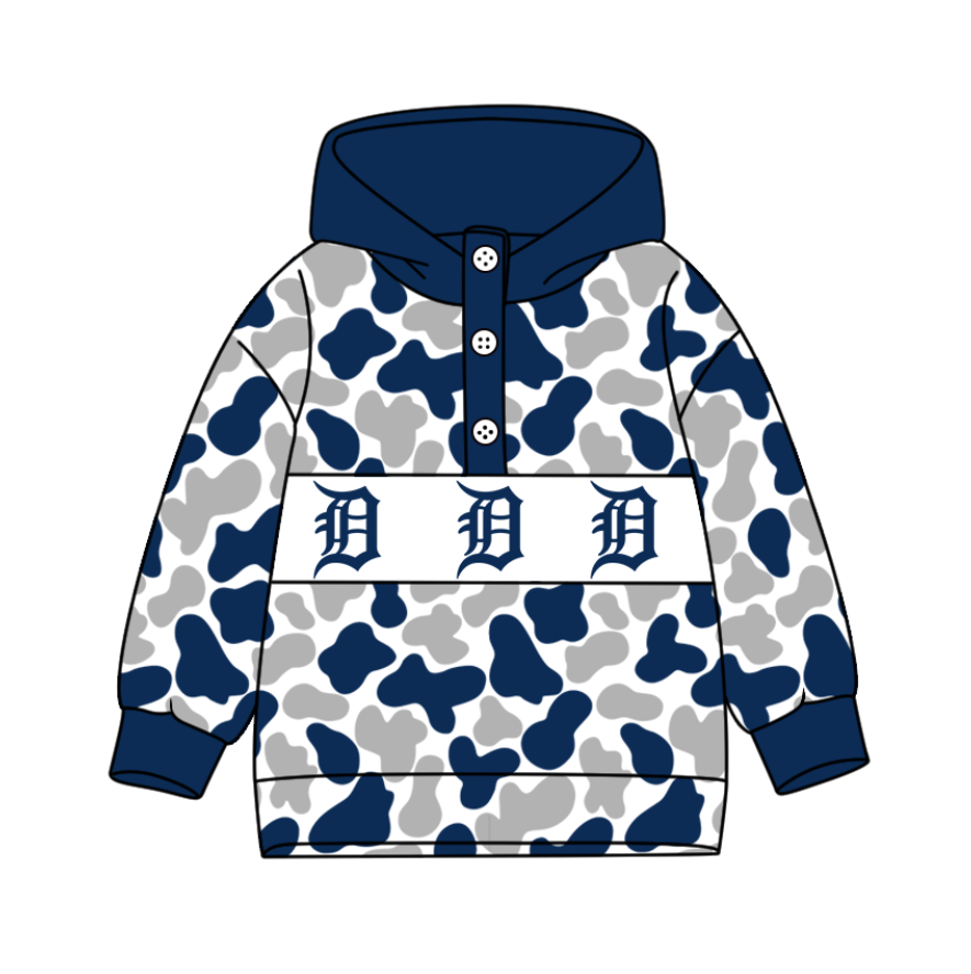 2-Custom moq 8 mix size milk silk summer team baby boy clothes camouflage blue and gray hooded long sleeve top-25.10.9