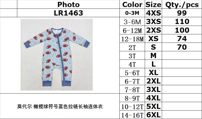 BAMBOO RTS NO MOQ ETA 5/7days Arrived LR1463 Modal football symbol blue zipper long sleeve jumpsuit