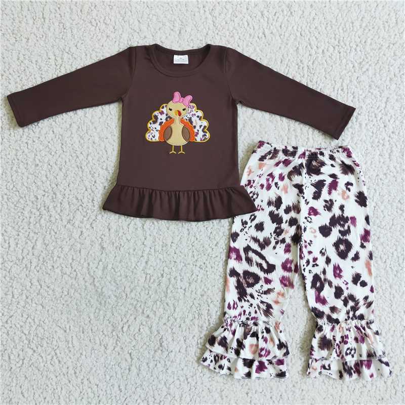 RTS NO MOQ(In Stock ) GLP0059 Embroidered turkey long sleeve pants set
