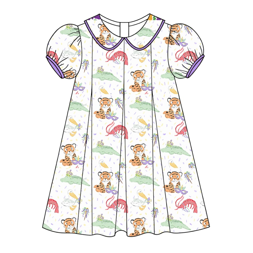 Custom moq 5 mix size milk silk Dinosaur short-sleeved dress set