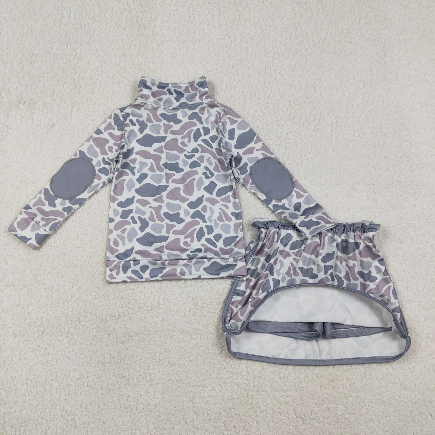 RTS NO MOQ(In Stock) GLD1548 Gray-blue camouflage zip-up long-sleeved skirt set