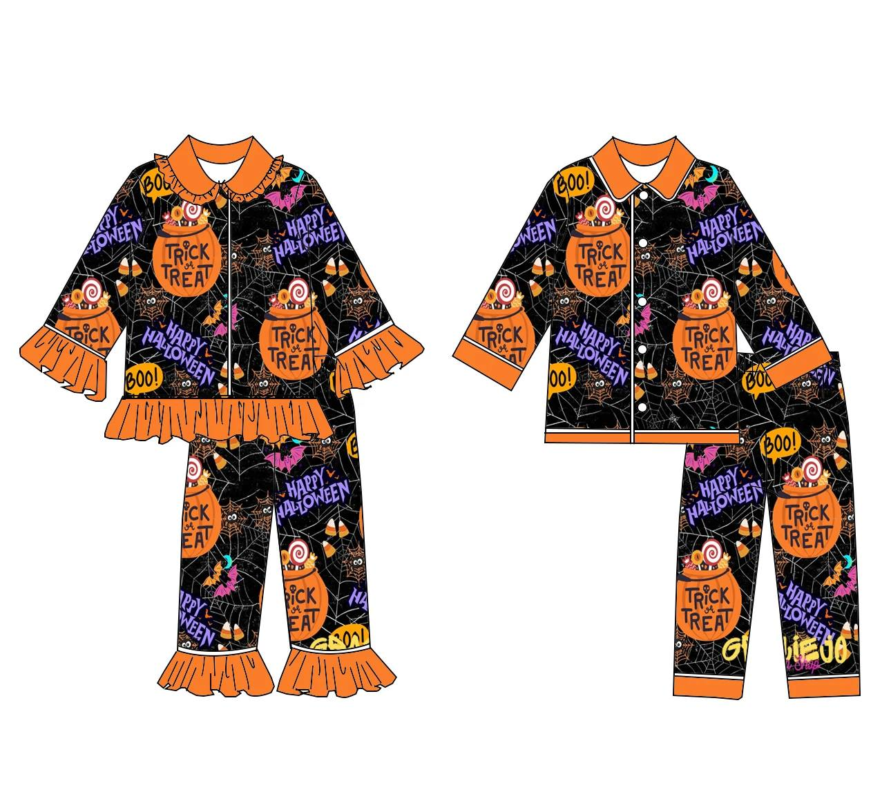 Custom moq 5 each style eta 6-7weeks baby girl clothes halloween long sleeve pants sets 1 and sets 2-25.8.9