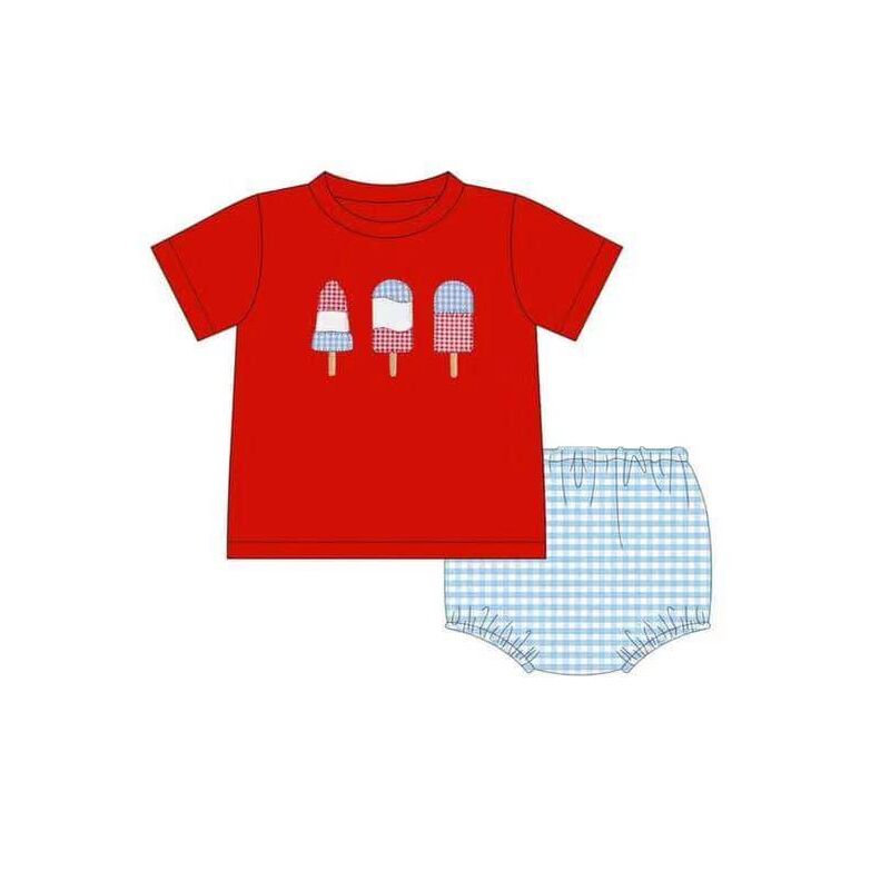 baby boy clothes ice cream red top light blue grid lace briefs summer bummies sets