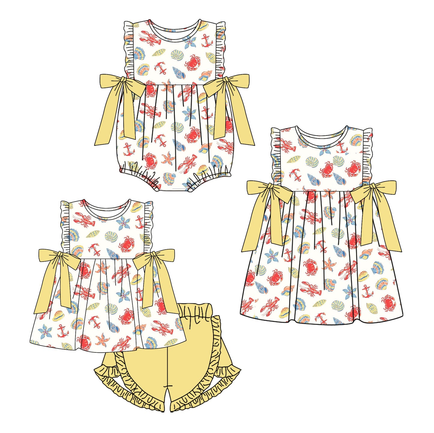 26.1.3 custom each style moq 5 eta 6-8week Sibling Sister baby short sleeve shorts sets and romper and dress match design