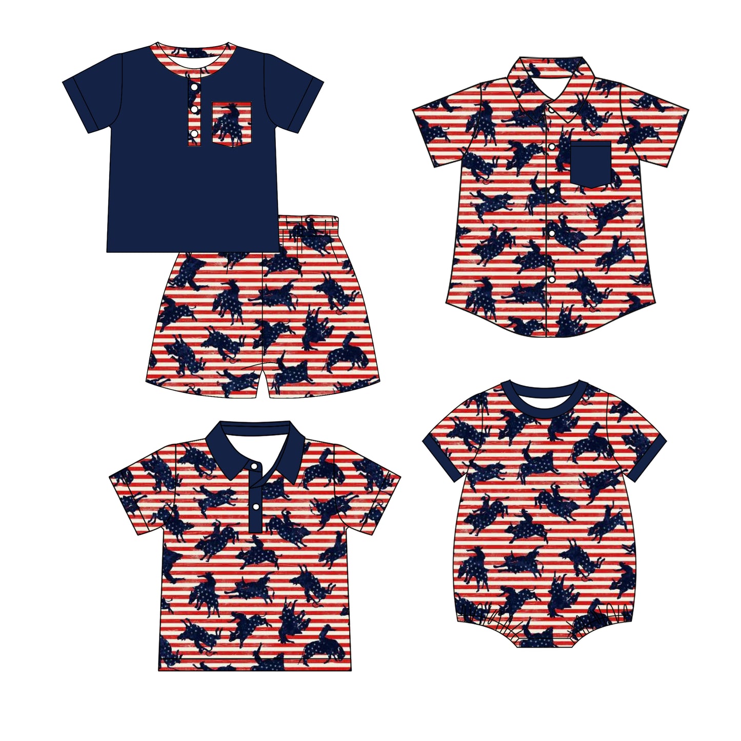 25.12.18 custom each style moq 5 eta 6-8 week Sibling Sister riding horse baby boy short sleeve shorts sets and boy rompers and top 2 match family design