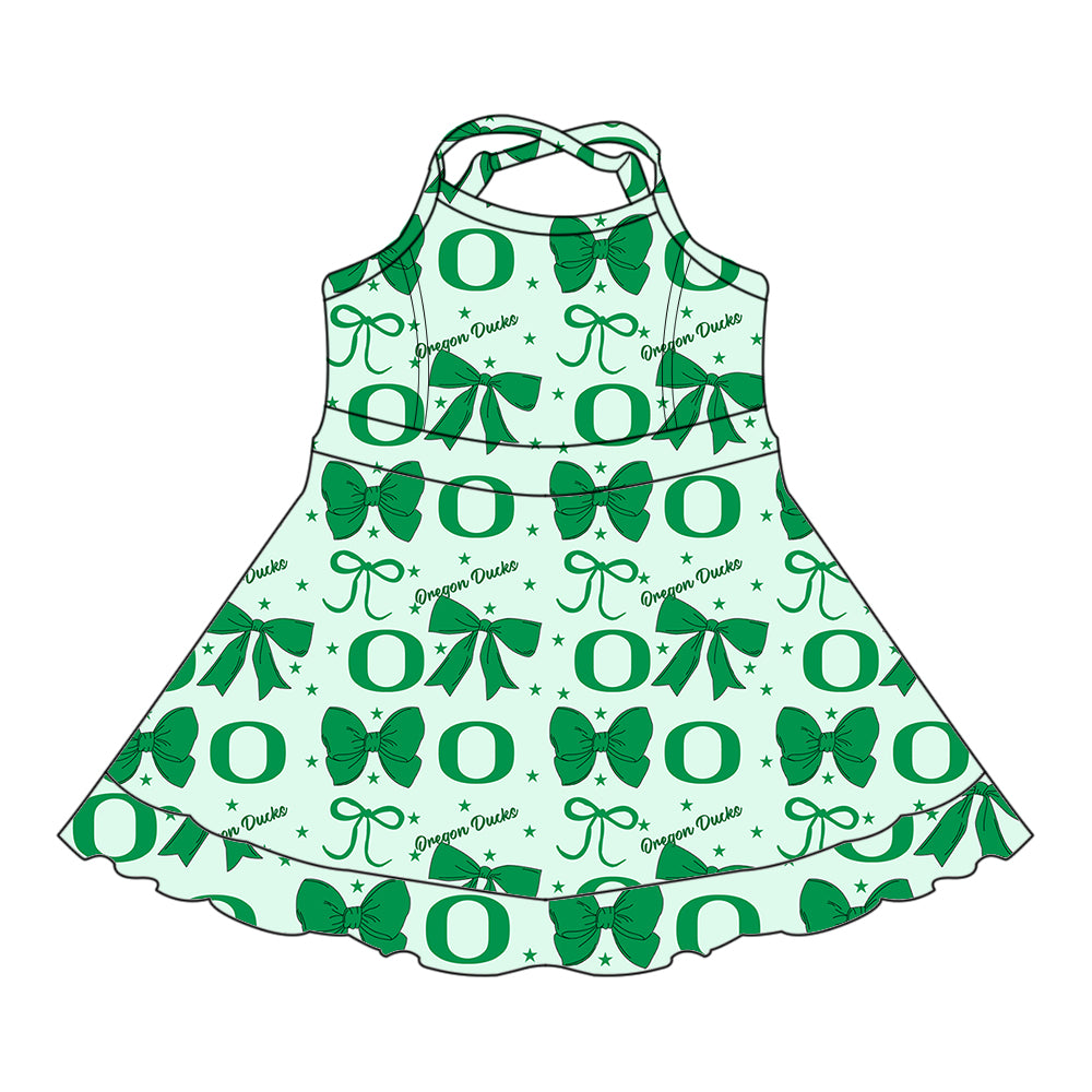 Custom moq 5 mix size milk silk summer teams baby girls clothes team bow green sleeveless skirts sets and dress 1 and dress 2 and dress 3-25.6.24