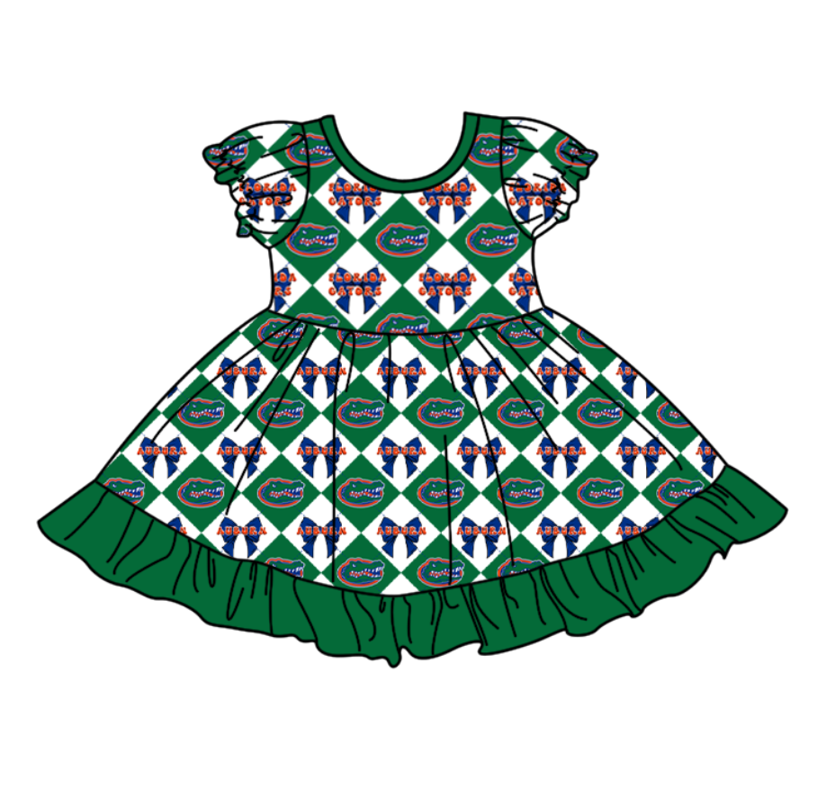Custom moq 5 mix size Baby Girl's green Plaid Short-Sleeved Team Dress Cute And Stylish Outfit for Little Ones