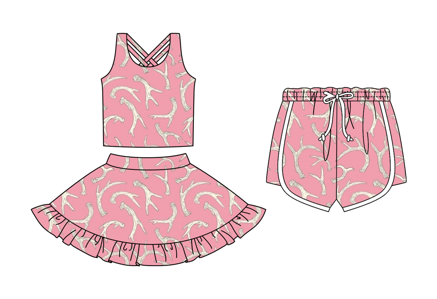 Custom moq 5 mix size Sibling Baby Girls Pink Top And Skirt Set with Shorts Cute Toddler Outfit