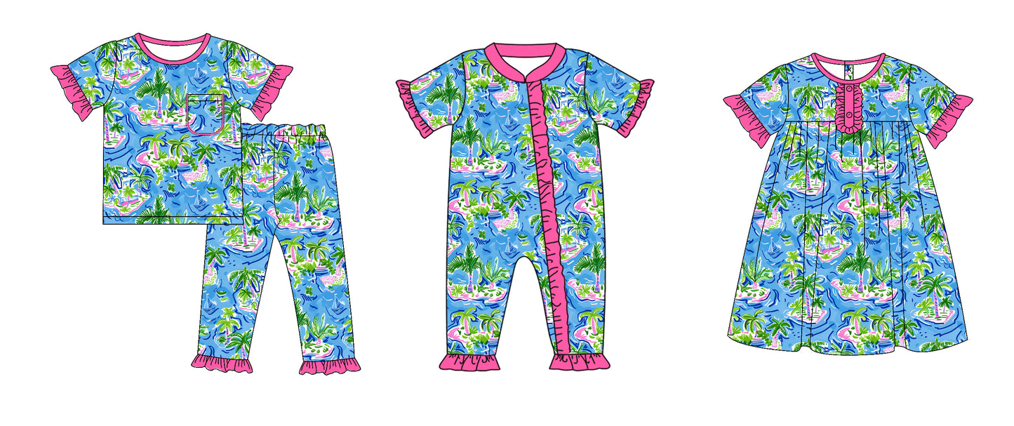 11.13 custom each style moq 5eta 4-6week Sibling Sister pattern baby girl sets and dress and rompers match family design