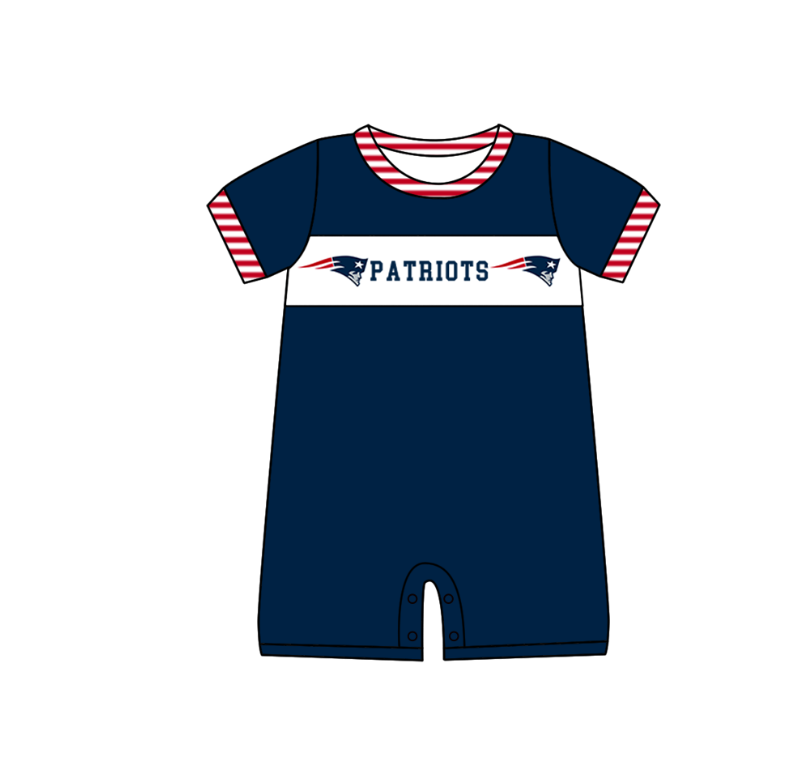 Custom moq 5 mix size milk silk summer teams baby girl boys clothes Navy blue short sleeve shorts sets 2 and dress and rompers 2 series