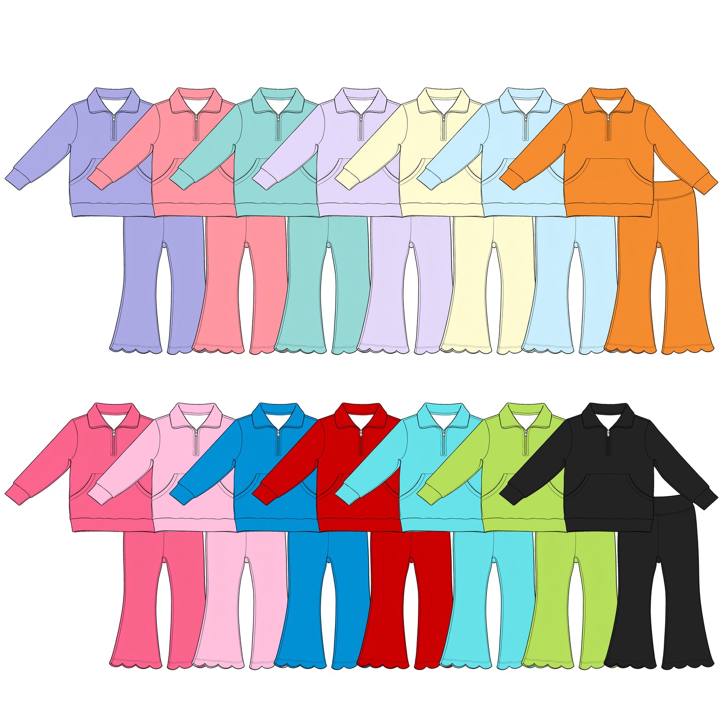 4.14 Custom moq 5 mix size Sibling Baby Girls Solid Color Long-Sleeved Zippered Top And Pants Set Cute Outfit for Infants
