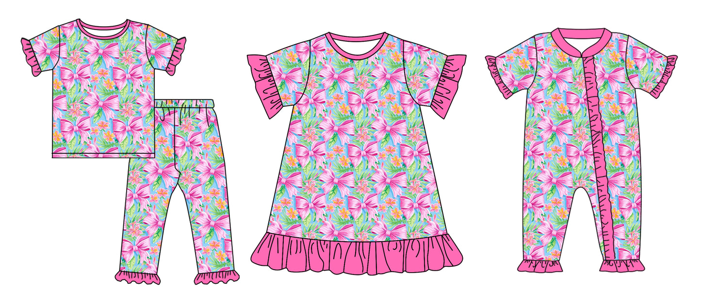 12.18 custom each style moq 5eta 4-6week Sibling Siste bow floral baby girl sets and dress and rompers match family design