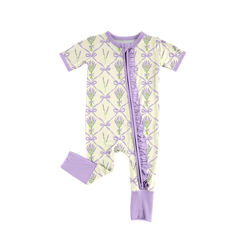 10.23 custom each style moq 5eta 4-6week Sibling Sister flower bow purple baby girls short sleeve sets and rompers match design