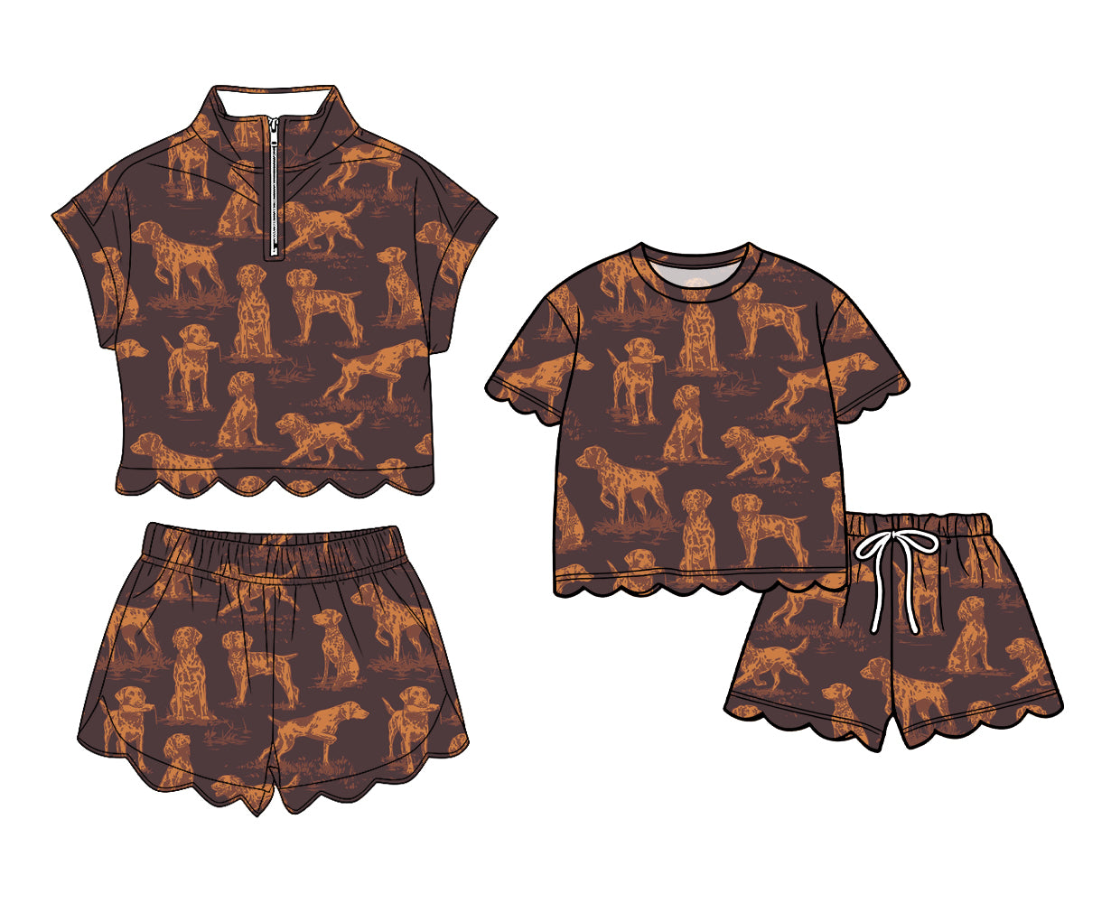 3.13 Custom moq 5 mix size Sibling Baby Girls Dog Scallop Top And Shorts Outfit Set Cute Baby Girl Clothing Set