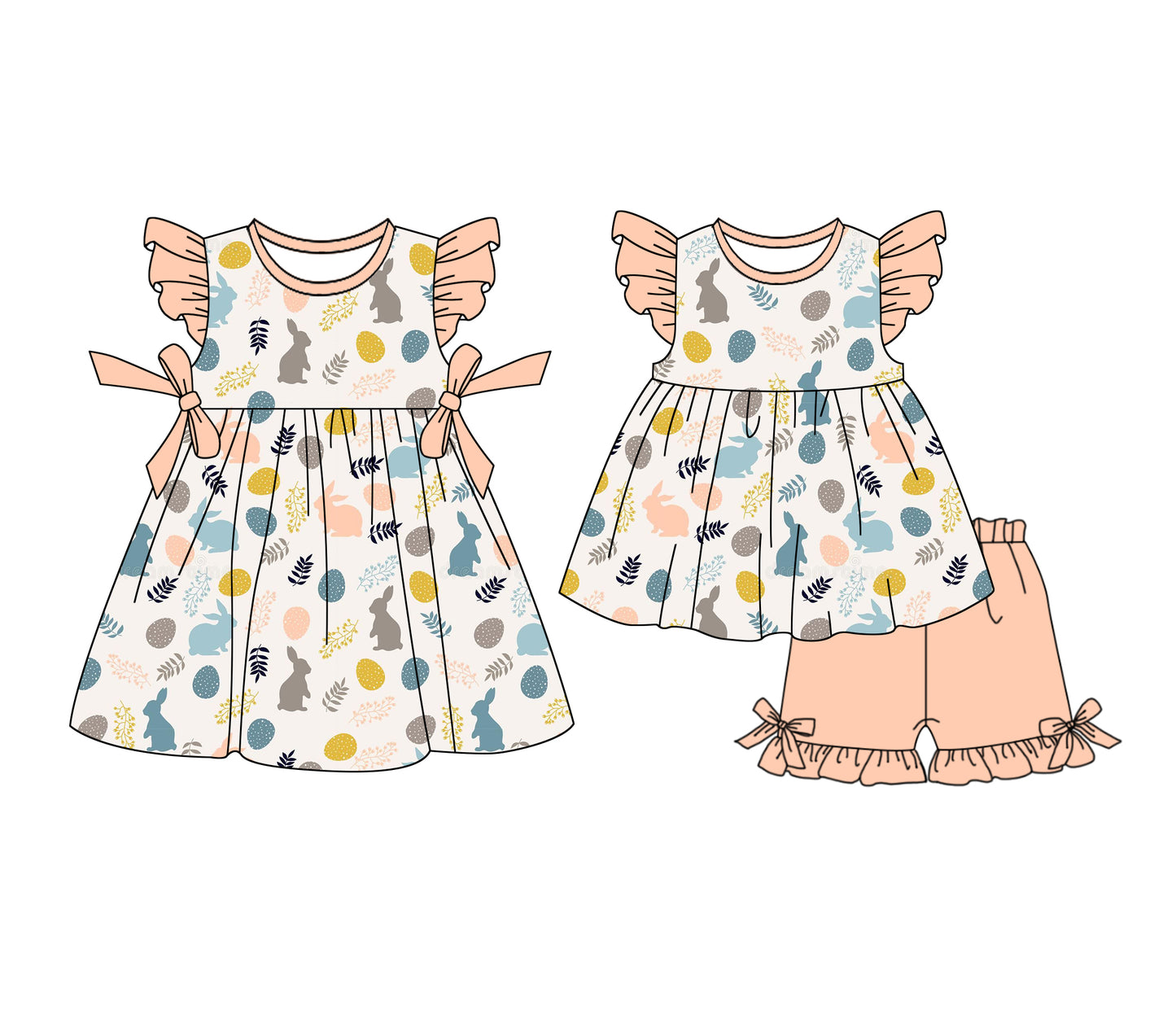 25.12.23 custom each style moq 5 eta 6-8week Sibling Sister bunny baby short sleeve shorts sets and dress match design