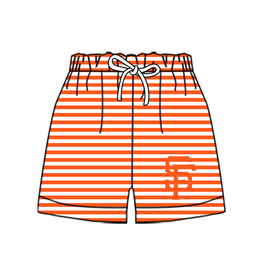Custom moq 5 mix size milk silk summer teams Baby Orange Striped Drawstring Shorts for Children Elastic Waist Kids Summer Shorts